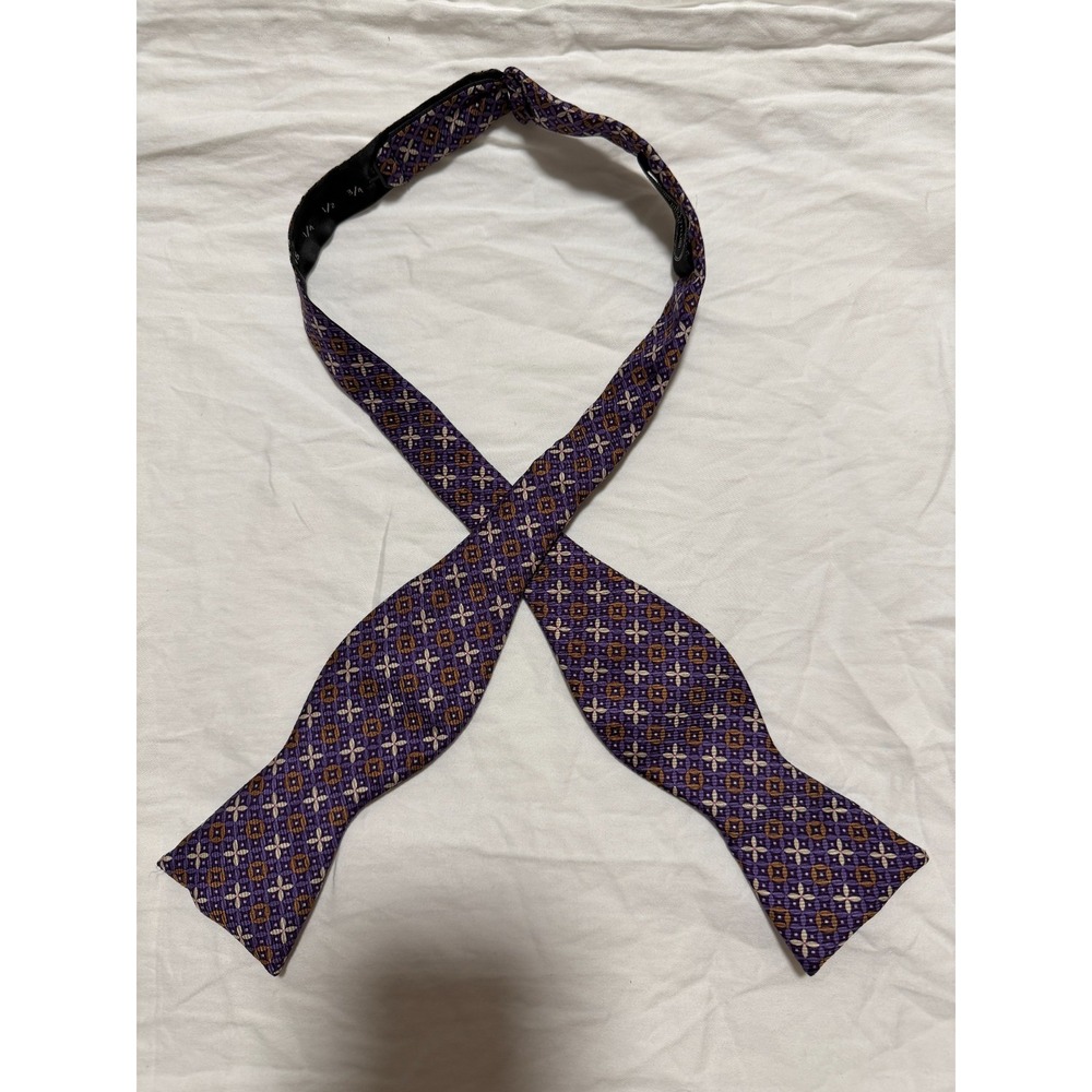 Bruno Piattelli Roma Bow Tie Purple Geometric Floral Silk Adjustable Italy AS IS